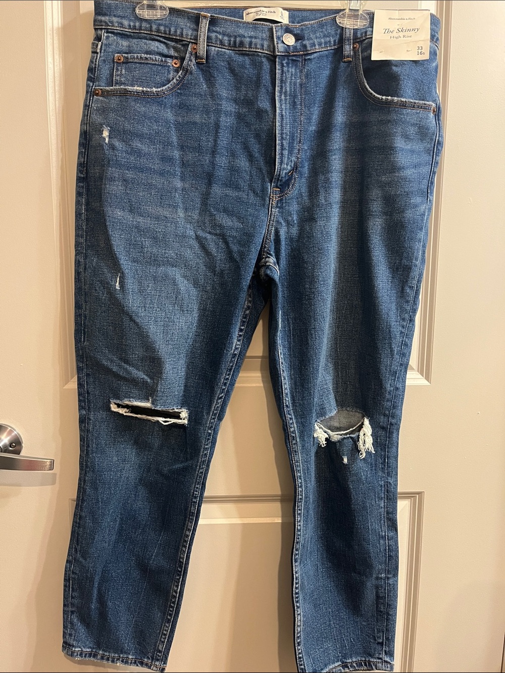 Abercrombie & Fitch High-Rise The Skinny Distressed Women's Jeans - Mid Blue